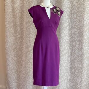 NWT Trina Turk Purple Midi Sheath Dress Beaded Shoulder Cocktail Wedding Guest 6